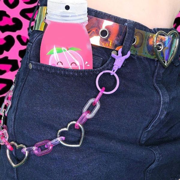 

keychains chic fashion women punk hip-hop trendy acrylic waist chain male pants jeans silver color heart big ring chains