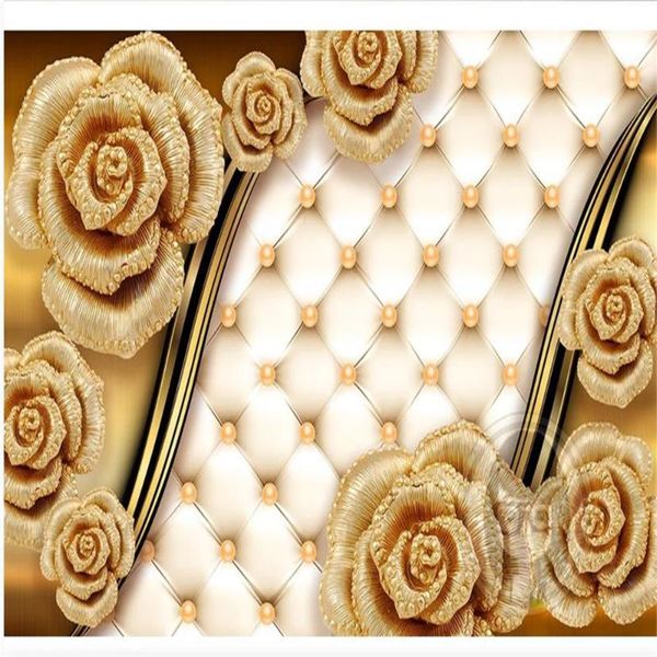 

wallpapers 3d luxury golden rose flower soft package jewelry tv background wall paper