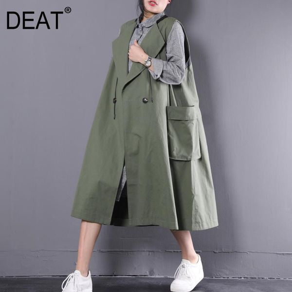 

women's vests deat 2021 pattern button green color women fashion jacket long loose plus size o-neck tied pockets vest tide wa23706l, Black;white