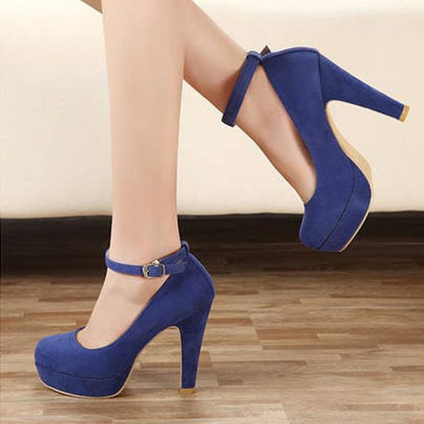 

sweet fashion women shoes waterproof flock thin heels buckle leather suede pumps sandals dress, Black