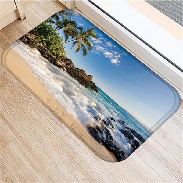 

carpets 1pcs 40*60cm sea beach scenic pattern anti-slip suede carpet door mat doormat outdoor kitchen living room floor rug