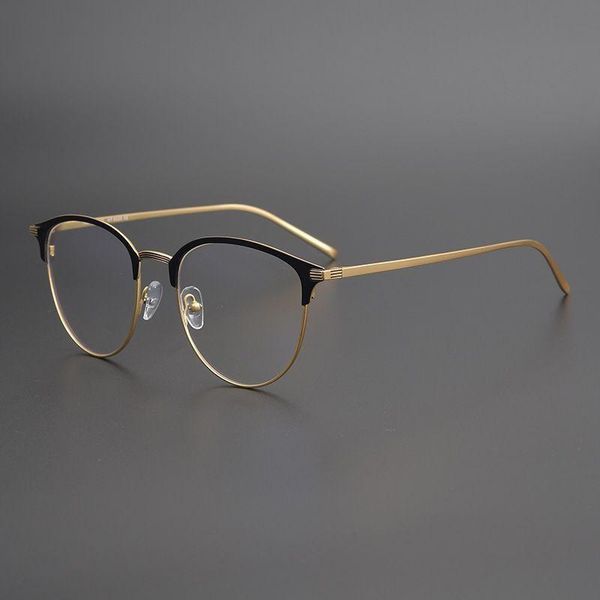 

fashion sunglasses frames pure titanium retro round frame vintage men glasses exquisite super light eyeglasses women clear lens color matchi, Black