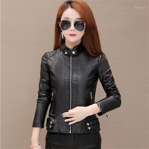 

autumn women pu leather jacket girl zipper short coat female black punk bomber faux outwear spring blazer 3xl women's &