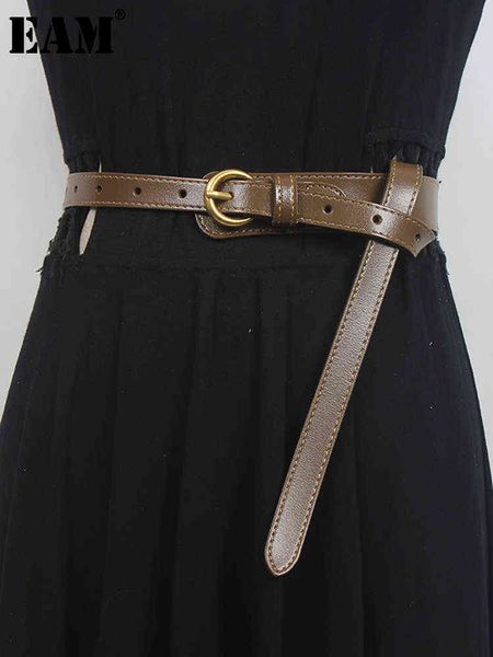 [EAM] PU Couro Camelo Irregular Long Long Belt Personalidade Mulheres Nova Moda Maré All-Match Primavera Outono 2022 1De6244 AA220312