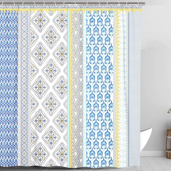

boho shower curtains, gray and teal blue shower curtain for bathroom fabric geometric stripe decorative curtains, 72"x72"