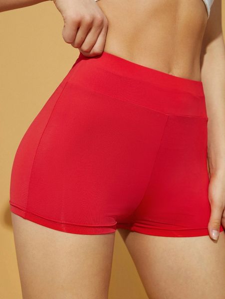 

petite wide waistband solid biker shorts h4me#, Black