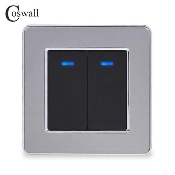 

smart home control coswall stainless steel panel 2 gang 1 way light switch on / off wall with led indicator 16a black gold color