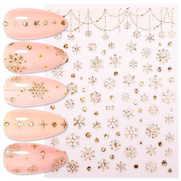 

sheet 3d nail sticker laser effect christmas snowflake pattern gold silver adhesive art stickers diy decoration1, Black