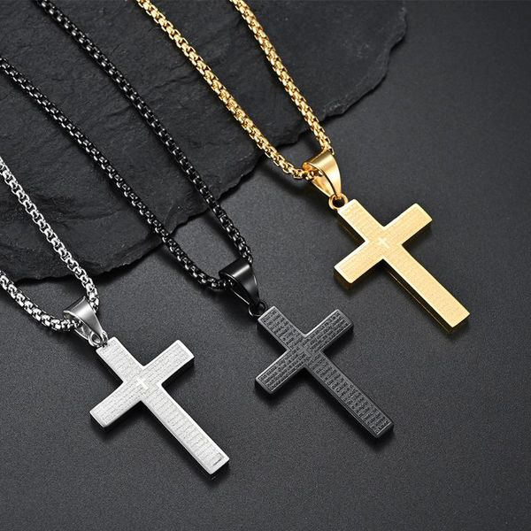 

pendant necklaces box chain cross necklace pendants for men black gold color christian stainless steel fashion jewelry joyas colares religio, Silver