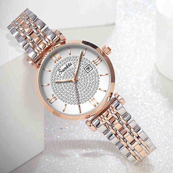 

sunkta women watches brand luxury ladies watch stainless steel waterproof quartz wristwatches gifts clocks relogio feminino 210517, Slivery;brown