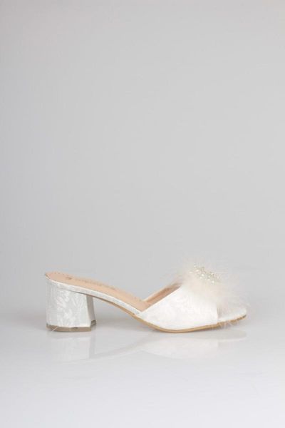 

sandals white female shaggy heels slippers 39, Black