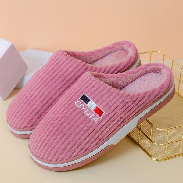 

slippers winter indoor women warm home couples bedroom non-slip flat shoes soft bottom woman men house slipper female slides, Black