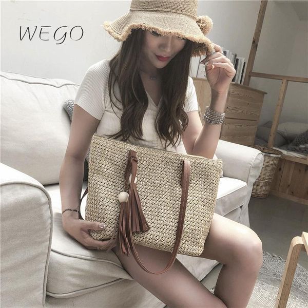 

straw bags women handmade woven basket tote summer boho tassels beach holiday travel female shoulder handbags cross body