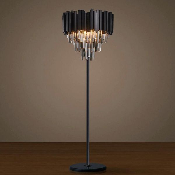 

modern simple iron crystal luxury black floor lamp e14 light source is suitable for coffee shop and shopping mall decoration lamps