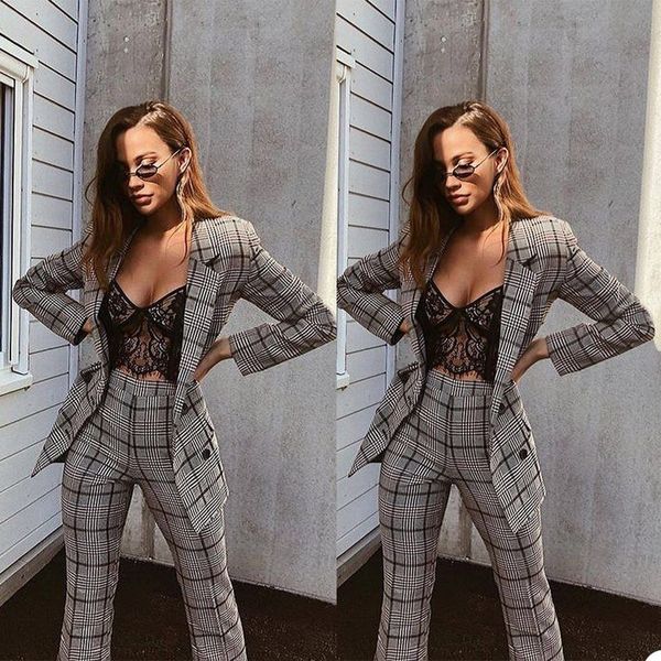 

red carpet fashion women suit sets classic plaid check tuxedos evening party slim blazer formal wear for wedding (jacket+pants), Black;red