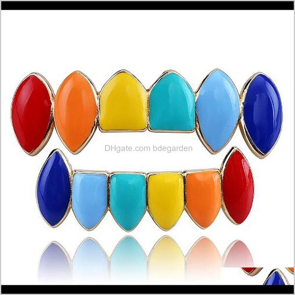 

grillz hip hop gold rainbow ottom set colorful grills dental halloween vampire teeth cap fashion jewelry gxa6x kjton, Black