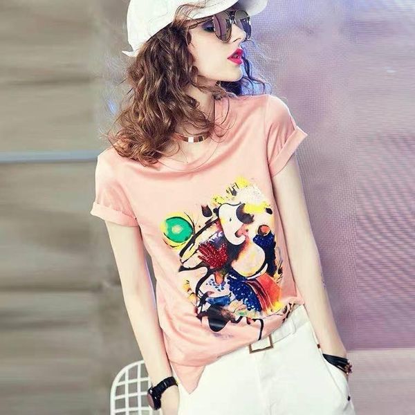 

women oversized t-shirt large print women's summer 2021 fashion short sleeve anime kawaii black style fit, White