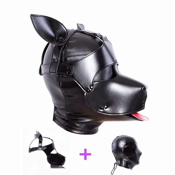 Maschera per cani erotici regolabile in pelle nera di alta qualità Cappuccio per bondage BDSM per cuccioli fetish Cosplay Giochi di ruolo Costumi Prodotti del sesso