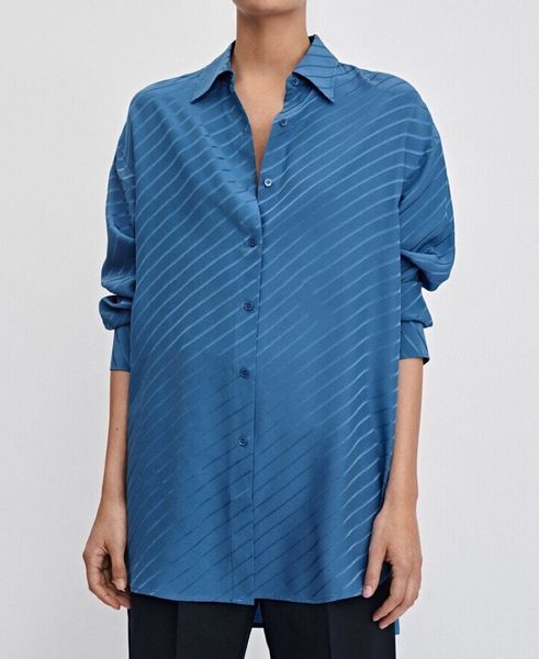 

shirt 2021 early spring water wave twill jacquard loose and versatile single-breasted long-sleeved lapel silk 8412, White