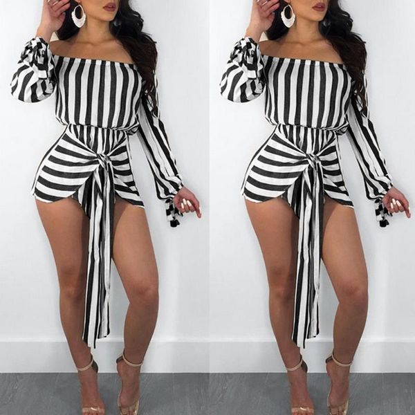 

women's jumpsuits & rompers summer women clothing jumpsuit shorts off the shoulder clubwear leopard striped bodycon part slim woman jum, Black;white