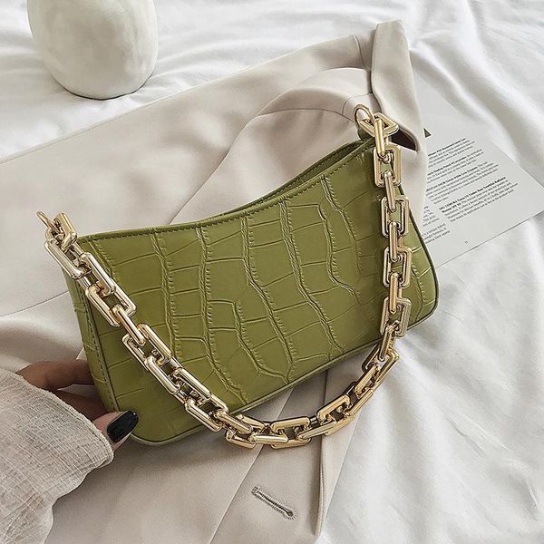 

evening bags simple casual women's armpit shoulder luxury chain stone pattern hand for ladies trend baguette package beach 2021