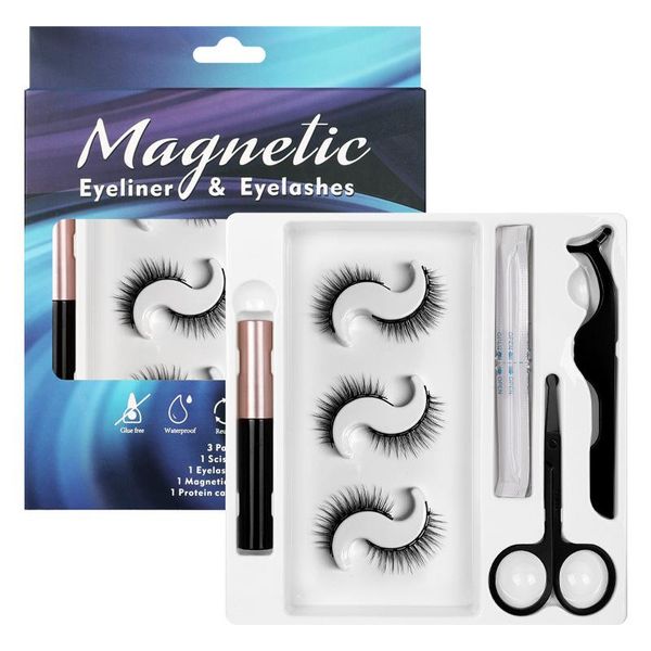 

upgrade 7 magnets magnetic eyelashes set with fine and smooth eyeliner 3pairs natural false eyelash makeup tslm1