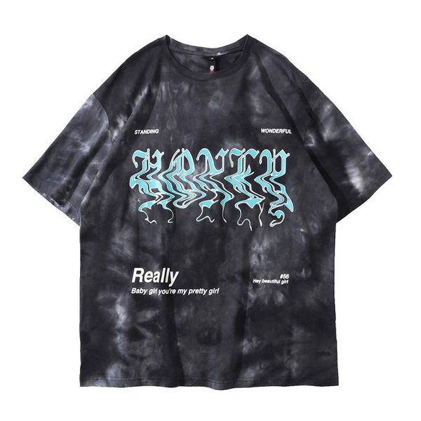 

men's t-shirts high street cotton t shirt men llusion letters print women o-neck fashion casual camisetas summer oversize, White;black