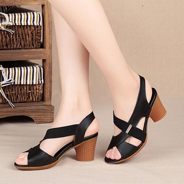 

fashion women sandals platform summer round mid heel peep toe casual non-slip back strap beach ladies shoes zapatos de mujer, Black