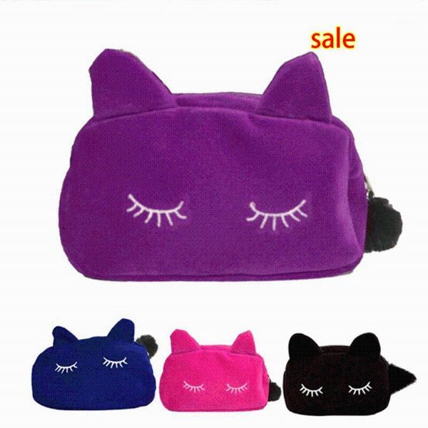

cosmetic bags wholesale cute portable cat coin storage case travel makeup flannel pouch bag korean and japan style1