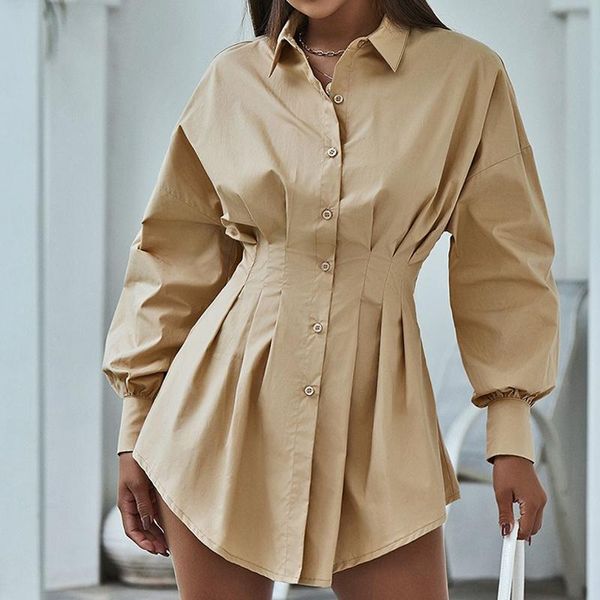 

casual dresses women shirts dress long sleeve mini solid color office female button t shirt short autumn ladies turn down collar, Black;gray