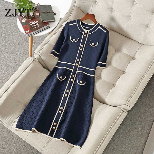 

runway fashion spring summer short sleeve knitting sweater dress color block woman clothes elegant office party vestidos 210601, Black;gray