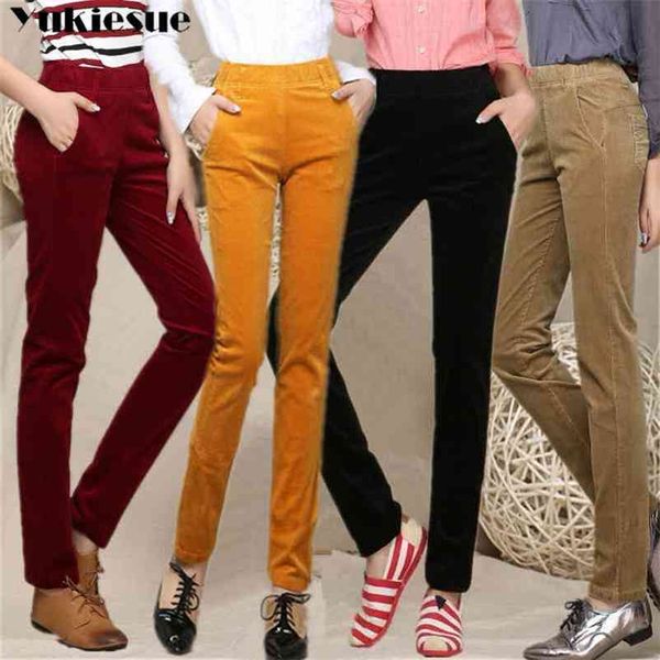 Frauen Mode Cord Hosen Herbst Winter Vintage Plissee Harem Hosen Casual Elastische Taille Hose Weibliche Plus Größe S-XXL 210608