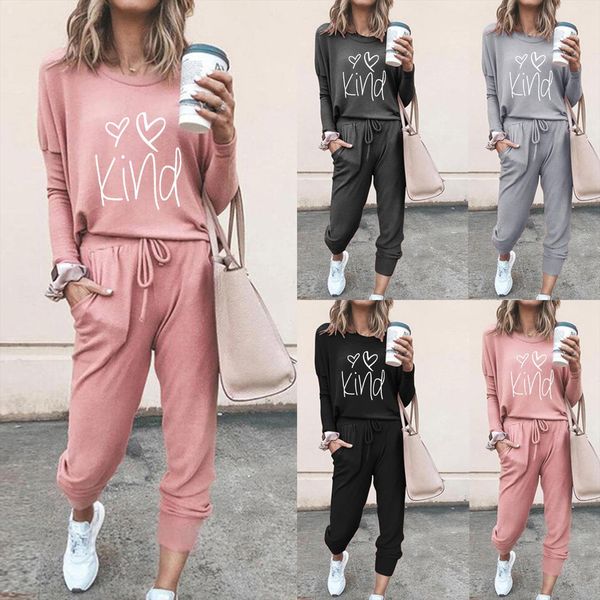

tracksuit fashion o neck womenpant solid pullover long sleeve bandage loose pants sweatsuits ladies sports suit high quality, White