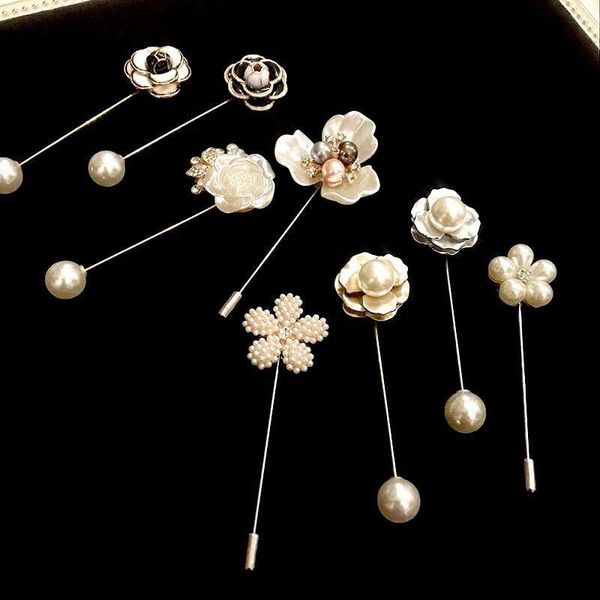 

pins, brooches doreenbeads elegant fashion camellia pin pearls needles rose flowers brooch accessories women party jewelry,1pc, Gray