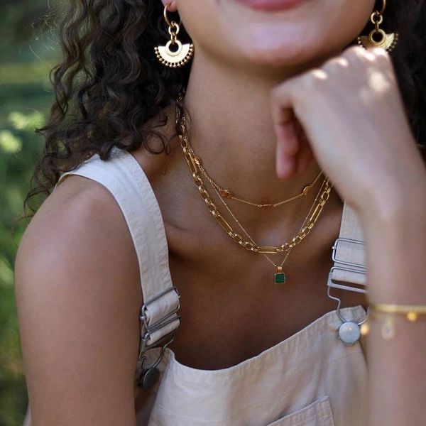 

pendant necklaces malachite necklace for women man green crystal square shape gold color choker chain jewelry couple accessories kbn066, Silver