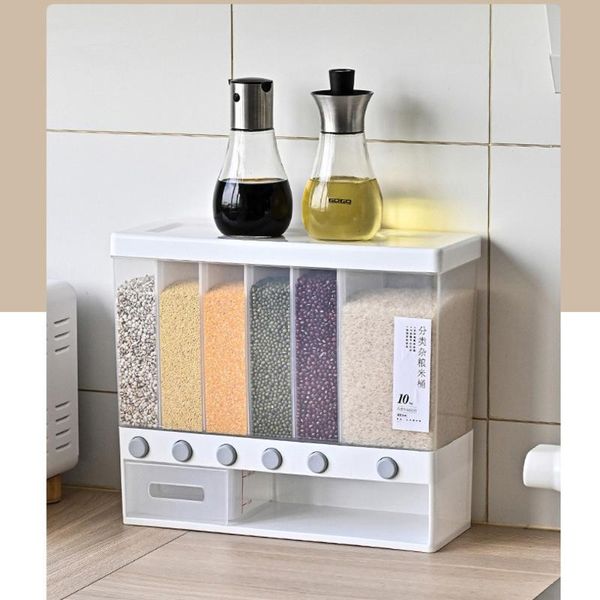 

storage bottles & jars large wall-mounted independent rice bucket grain dispenser moisture-proof plastic automatic box