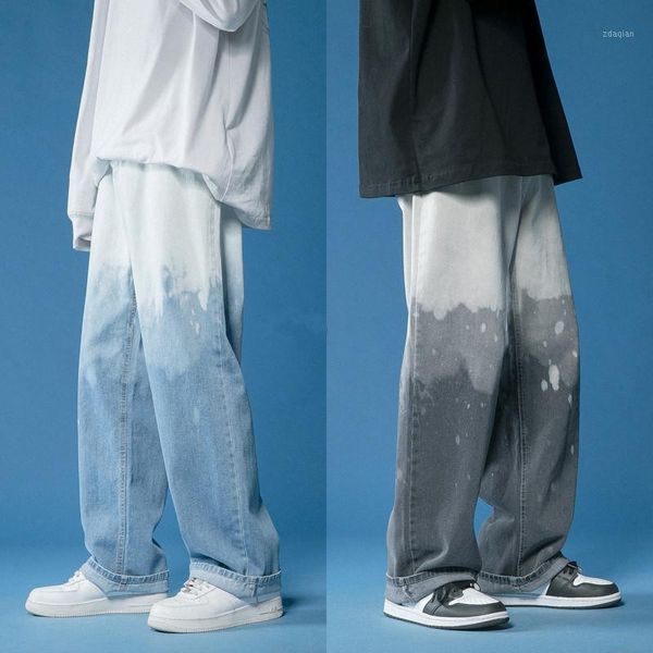 

men's jeans 2021 men wide leg denim pant loose straight baggy women streetwear hip hop casual skateboard pants neutral trousers, Blue