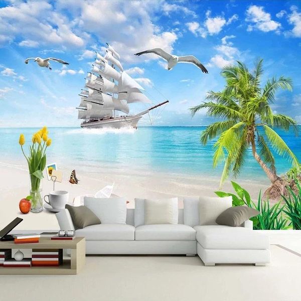

custom mural wallpaper 3d seaside landscape coconut tree po wall painting living room bedroom el papel de parede sala 3 d wallpapers