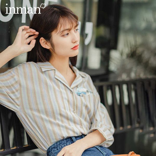 

women's blouses & shirts blouses summer pure cotton stripe retro literary embroidered lapel leisure blouse itil, White