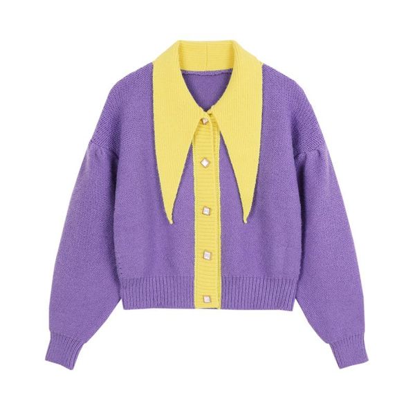 

women's sweaters knitted cardigan 2021 korean kniterar sweater patchwork contrast color weater female coat short loose and, White;black