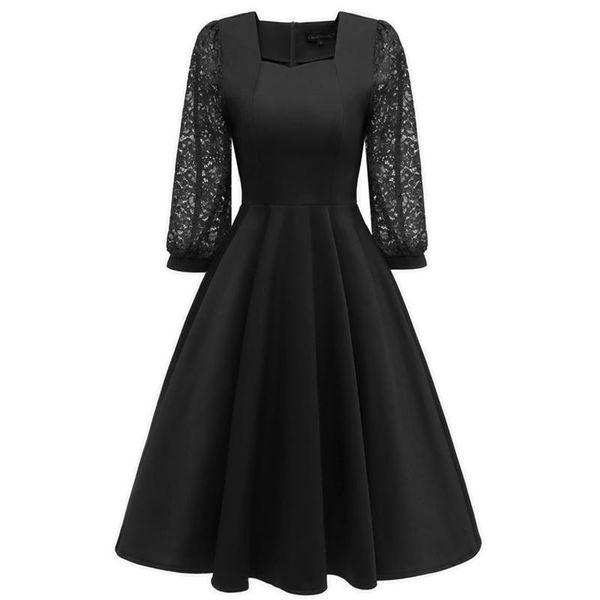 

summer dress midi lace red blue black vintage ladies dresses elegant long sleeve luxury designer casual, Black;gray