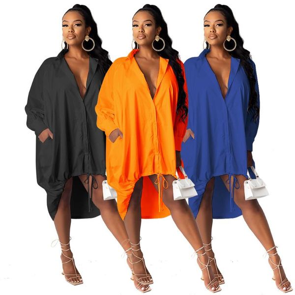 

casual dresses long shirt dress women turn down collar button up sleeve loose elegant autumn party 2021, Black;gray