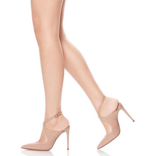 

dress shoes high heels women buckle strap pointed toe thin sandals ankle party woman pumps for brides sandalias, Black