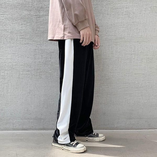 

men's pants autumn winter thick velvet fashion casual wide-leg men streetwear loose straight mens trousers m-5xl, Black