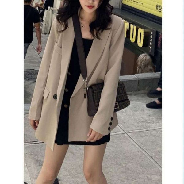 

spring style loose professional suit medium long casual small coat, Black;brown