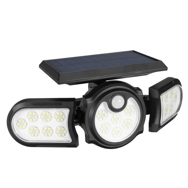 Luz de parede solar Três cabeça sensor de movimento 120led caminho de rua jardim pátio