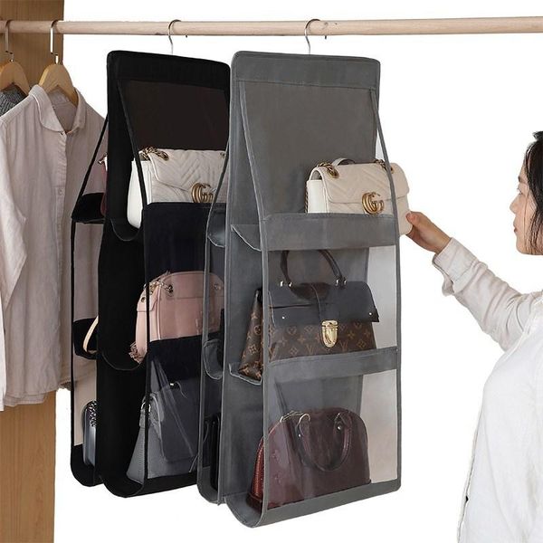 

storage bags foldable hanging handbag clothes organizer for things wardrobe closet transparent bag shopping sundry hanger