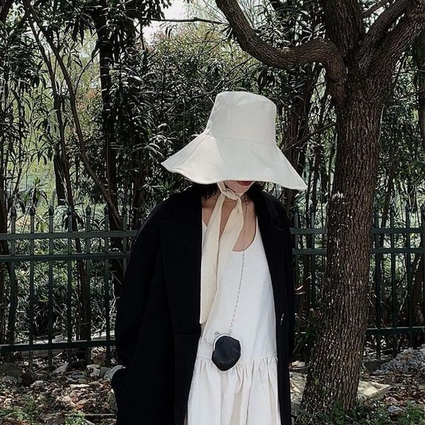 

japanese solid color large eaves fisherman hat women's spring and summer foldable sun korean style all-match wide brim hats, Blue;gray