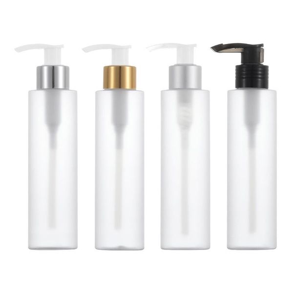 

100ml 150ml 200ml empty frosted clear shampoo lotion thick wall refillable bottle with gold silver black pump for travel storage bottles & j