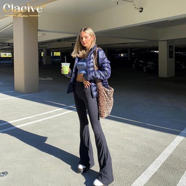 

women's pants & capris clacive fashion slim black women casual high wasit trousers vintage street basic knit ladies flares, Black;white